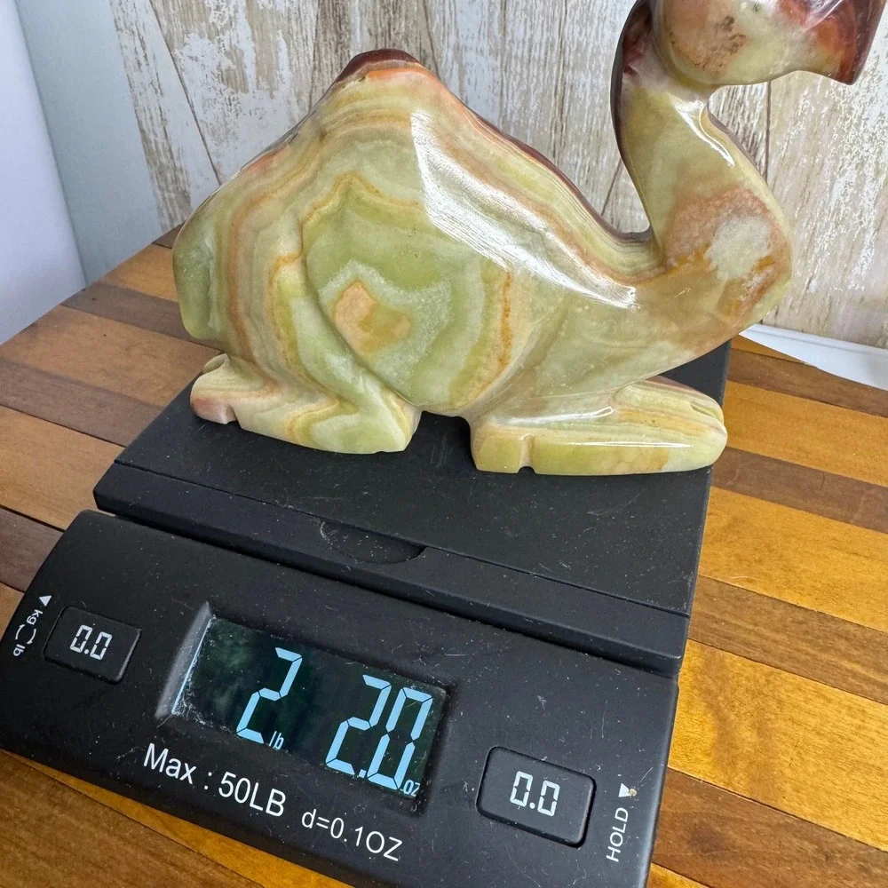Vintage Hand Carved Onyx Marble Camel Figurine Paperweight Brown Green Stone